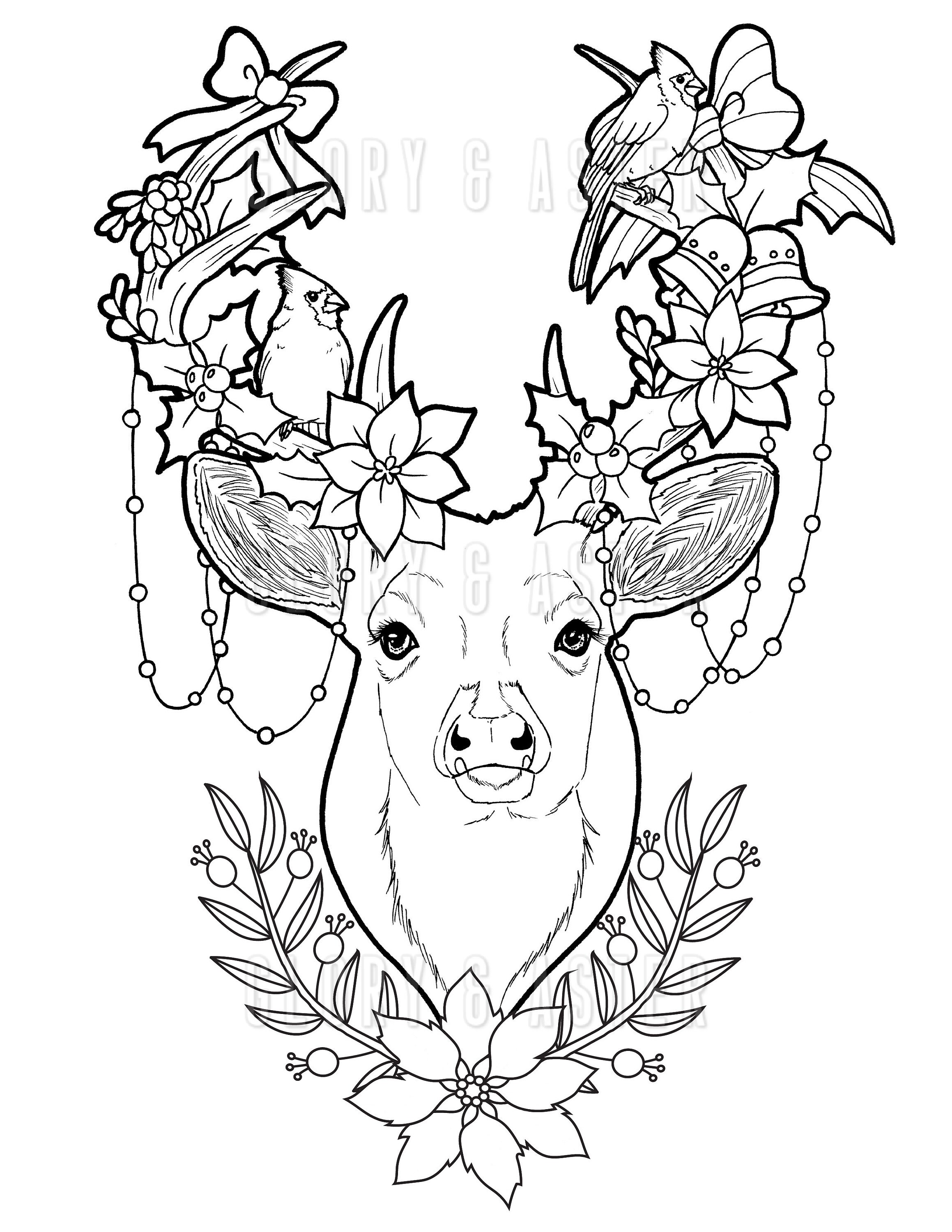 Holiday deer coloring page coloring sheets adult coloring page instant download animal coloring adult coloring book