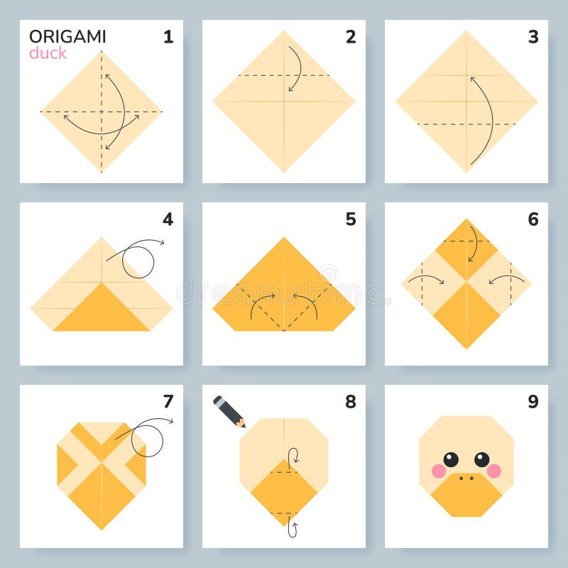 Step step instructions how to make origami duck stock illustrations â step step instructions how to make origami duck stock illustrations vectors clipart