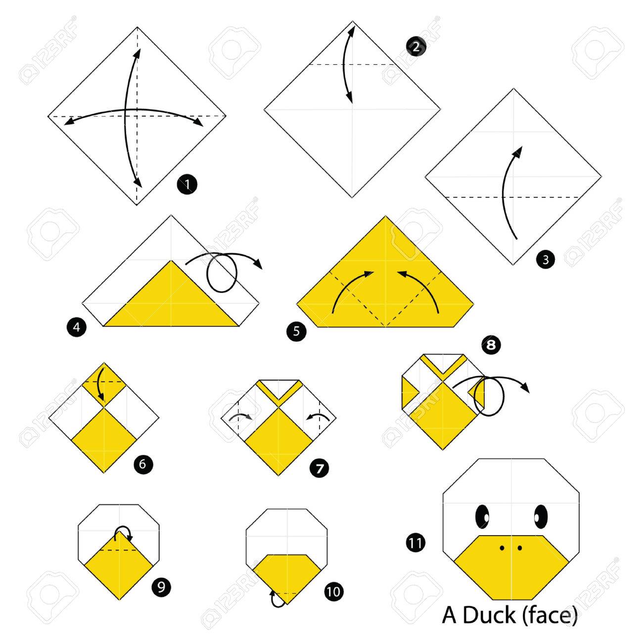 Step by step instructions how to make origami duck royalty free svg cliparts vectors and stock illustration image