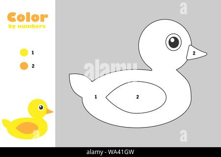 Duck in cartoon style color by number education paper game for the development of children coloring page kids preschool activity printable stock vector image art