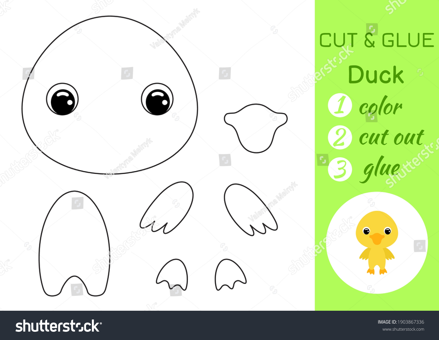 Coloring book cut glue baby duck stock vector royalty free