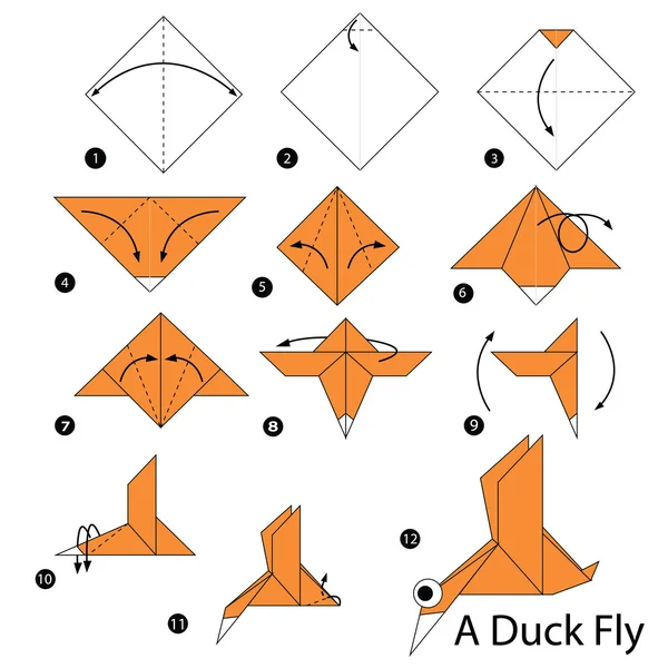 Step by step instructions how to make origami a duck fly stock vector by pokkyhotmail
