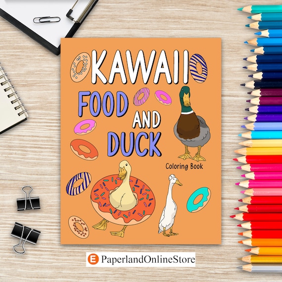 Kawaii food and duck coloring book coloring books for adults coloring book with food menu and funny duck duck lover coloring page