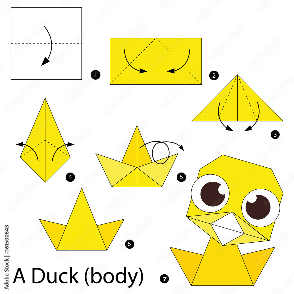 Step by step instructions how to make origami a duckbody vector