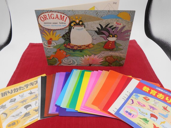 Book japanese paper folding pack of origami one sided solid color paper two origami instruction books and origami paper