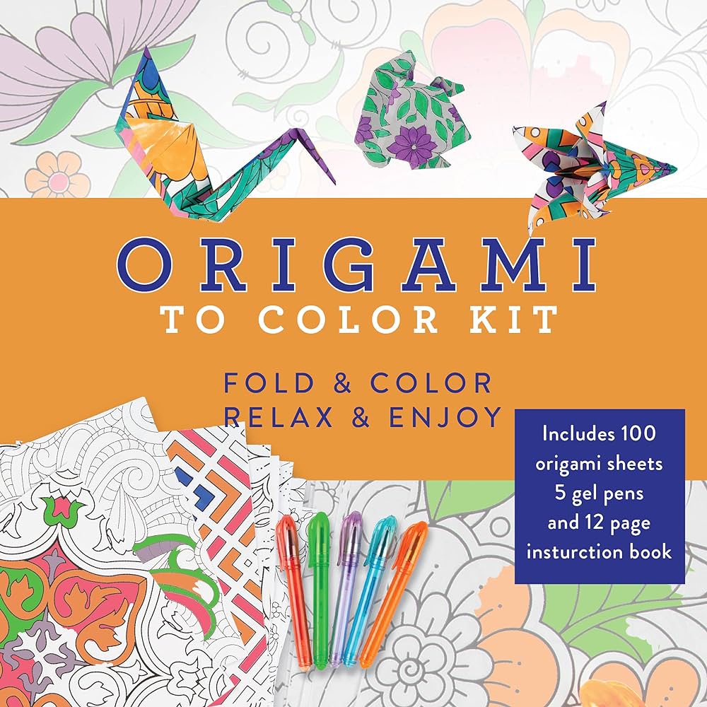 Origami to color kit includes origami sheets gel pens and page instruction book publications international ltd books