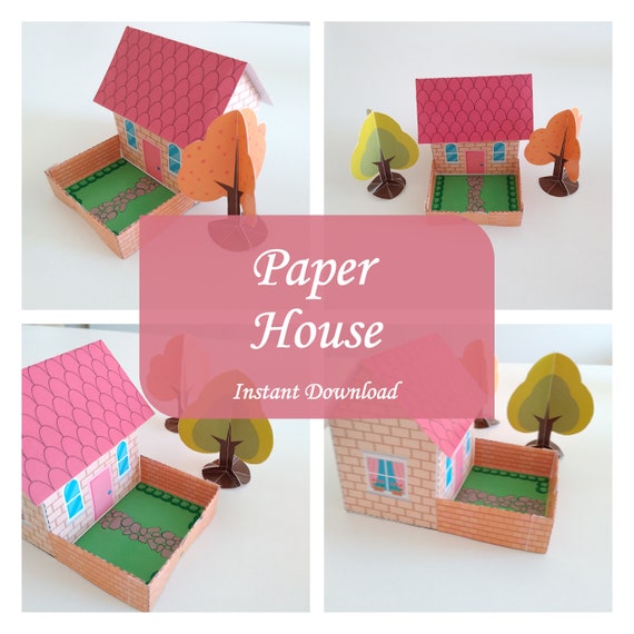 Paper doll house printable d origami activity instant download coloring page cut and create kids toy craft gift for kids digital file