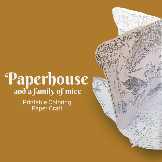 D mouse house origami paper house coloring page diy crafting kit for kids and adults fun family activity for mothers day