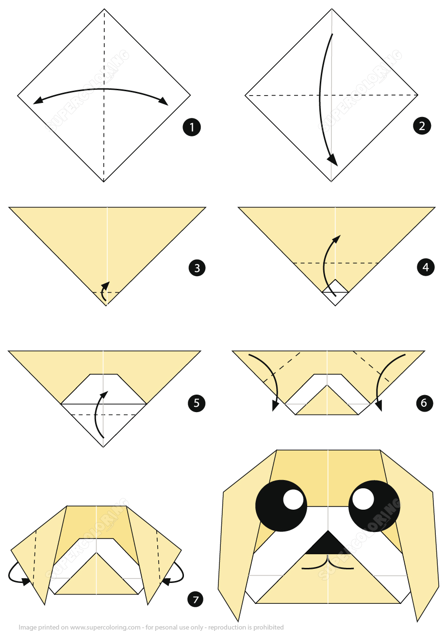 Origami instructions of a maltese dog face free printable papercraft templates