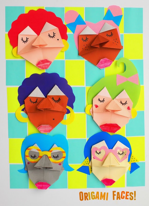 Kid crafts origami faces
