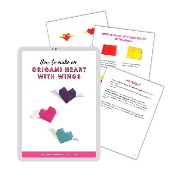 Origami heart with wings pdf origami instructions valentines day origami step by step instructions ebook digital download