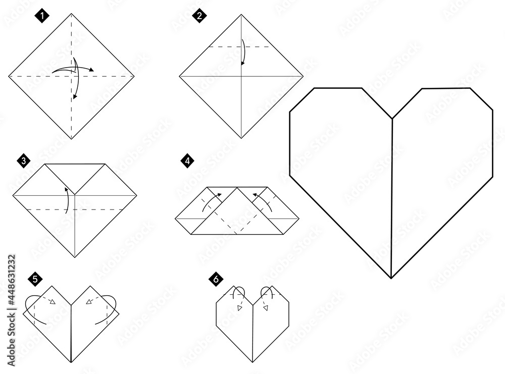 How to make origami heart step by step black and white diy instructions outline monochrome vector illustration vector