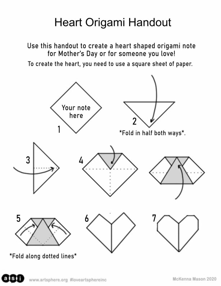 Origami heart handouts art sphere inc