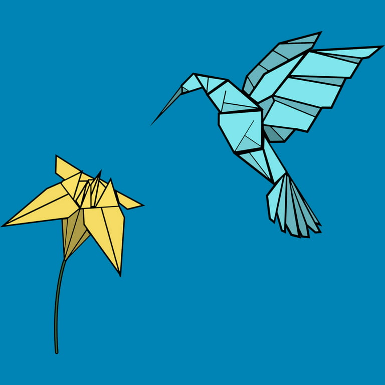Origami hummingbird and wildflower boys turquoise blue graphic tee