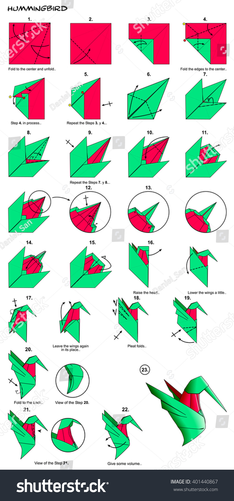 Origami diagram origami bird hummingbird origami stock illustration