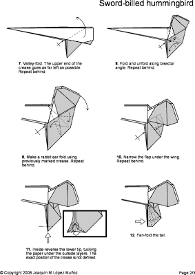 Trivial notes on themes diverse origami hummingbird diagrams