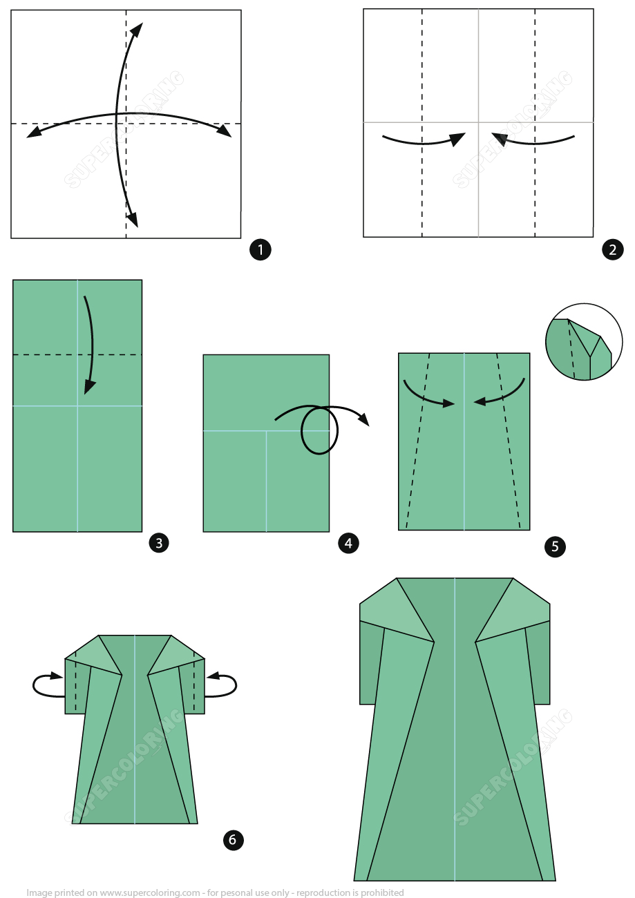 Origami step by step instructions of a coat free printable papercraft templates