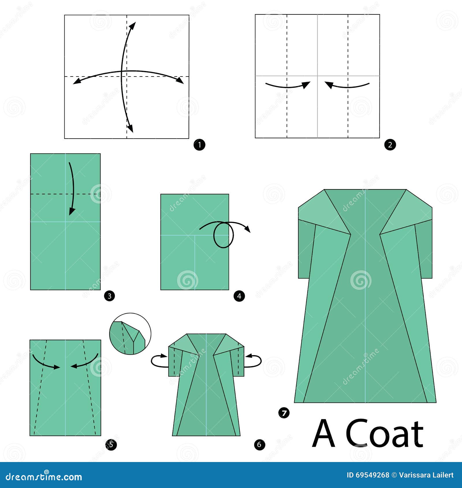 Step by step instructions how to make origami a coat stock vector