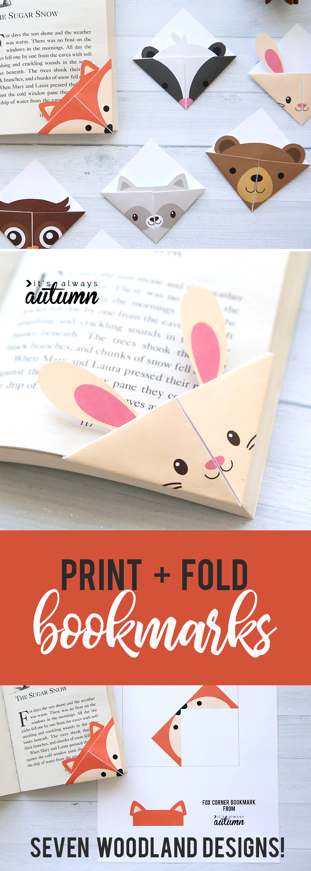Diy woodland animals origami bookmarks print fold