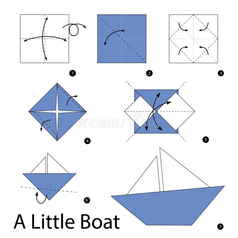 Step by step instructions how to make origami a boat stock vector
