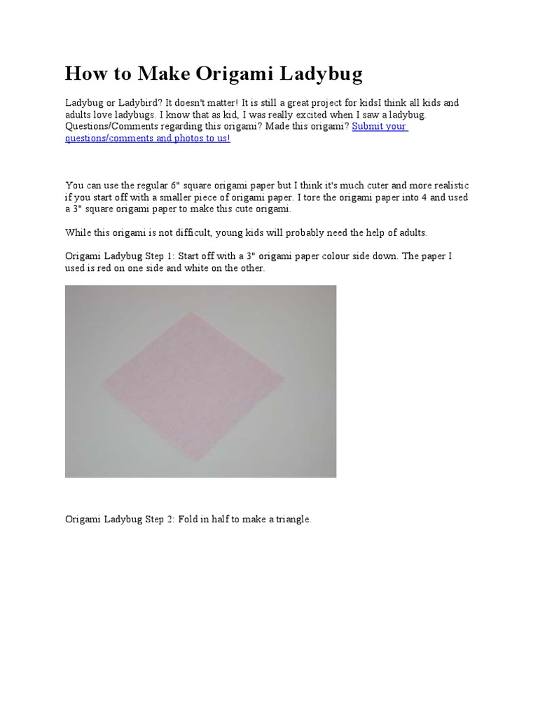How to make origami ladybug pdf origami coccinellidae