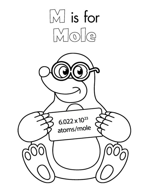 M is for mole coloring book page