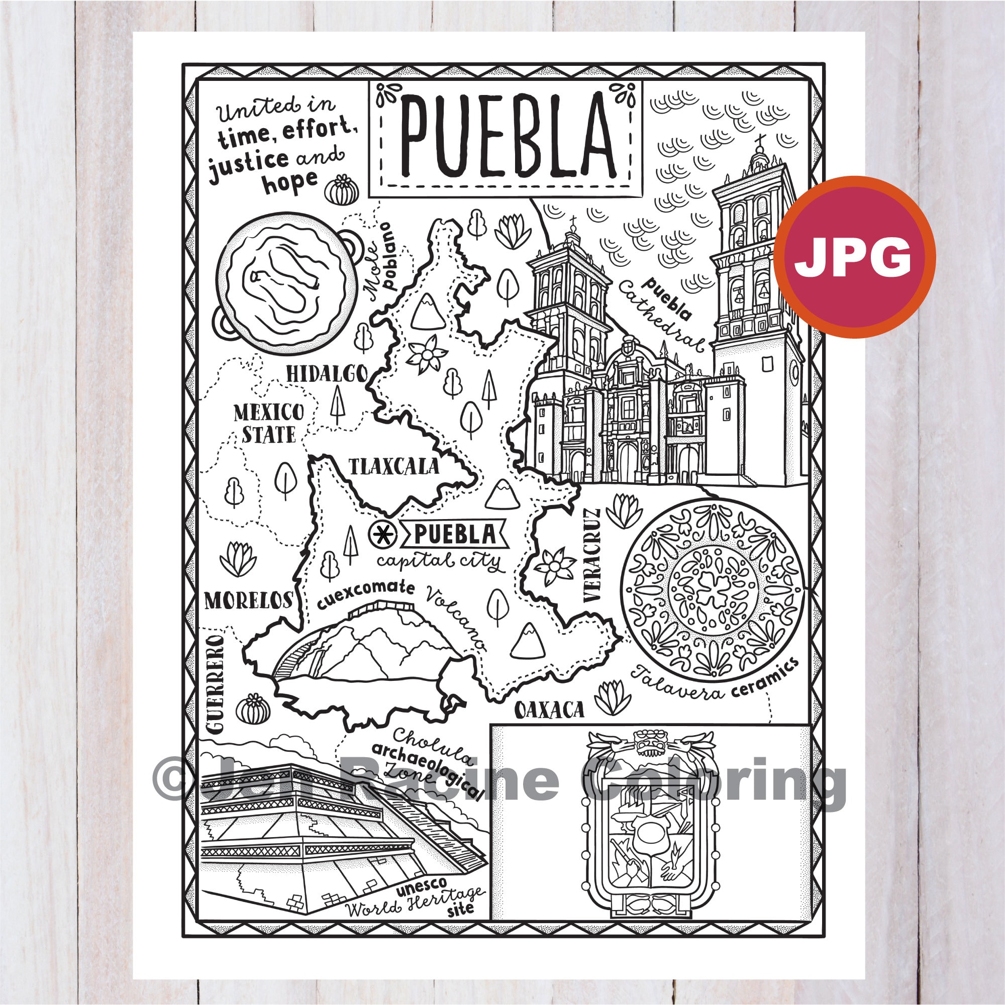 Puebla coloring page mexico state estados de mexico flag food monuments coloring page jpg download