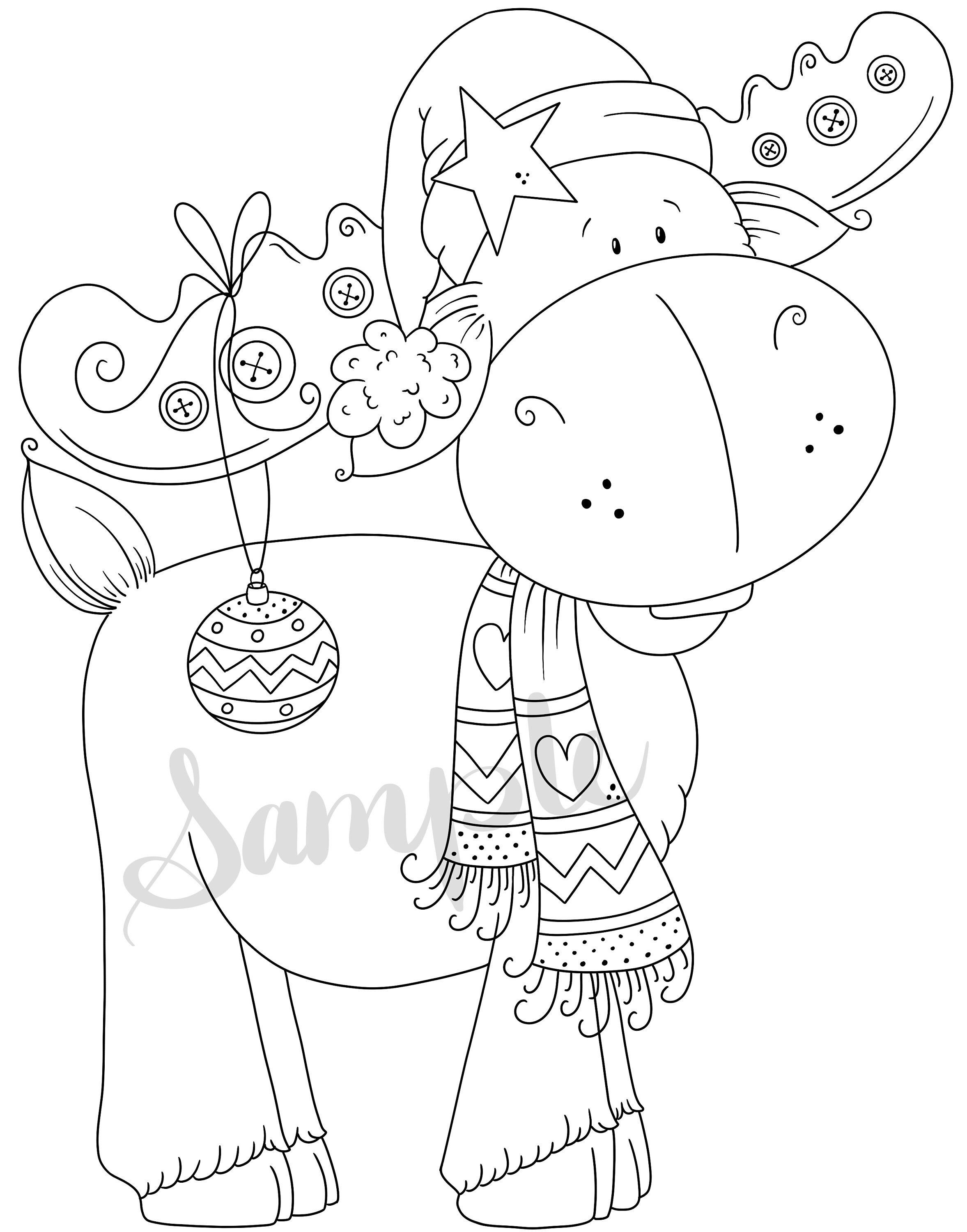 Christmas molly moose coloring page line art png clipart mercial use instant digital download dye sublimation