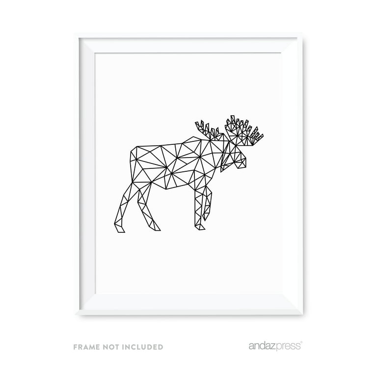 Elk moose geometric animal origami wall art black white minimalist print