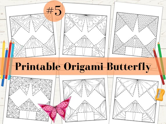 Origami butterfly coloring pages set printable paper crafts adult coloring and kids activity