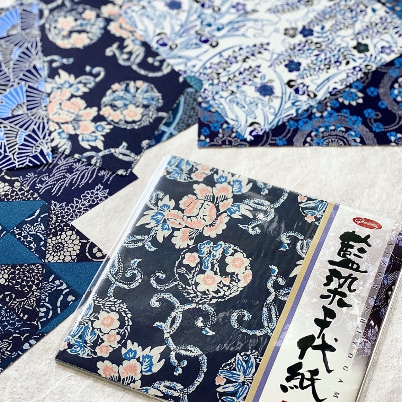 Aizome chiyogami indigo origami kit