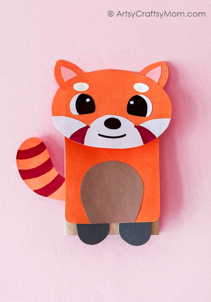 Cute and fun paper bag red panda puppet for kids