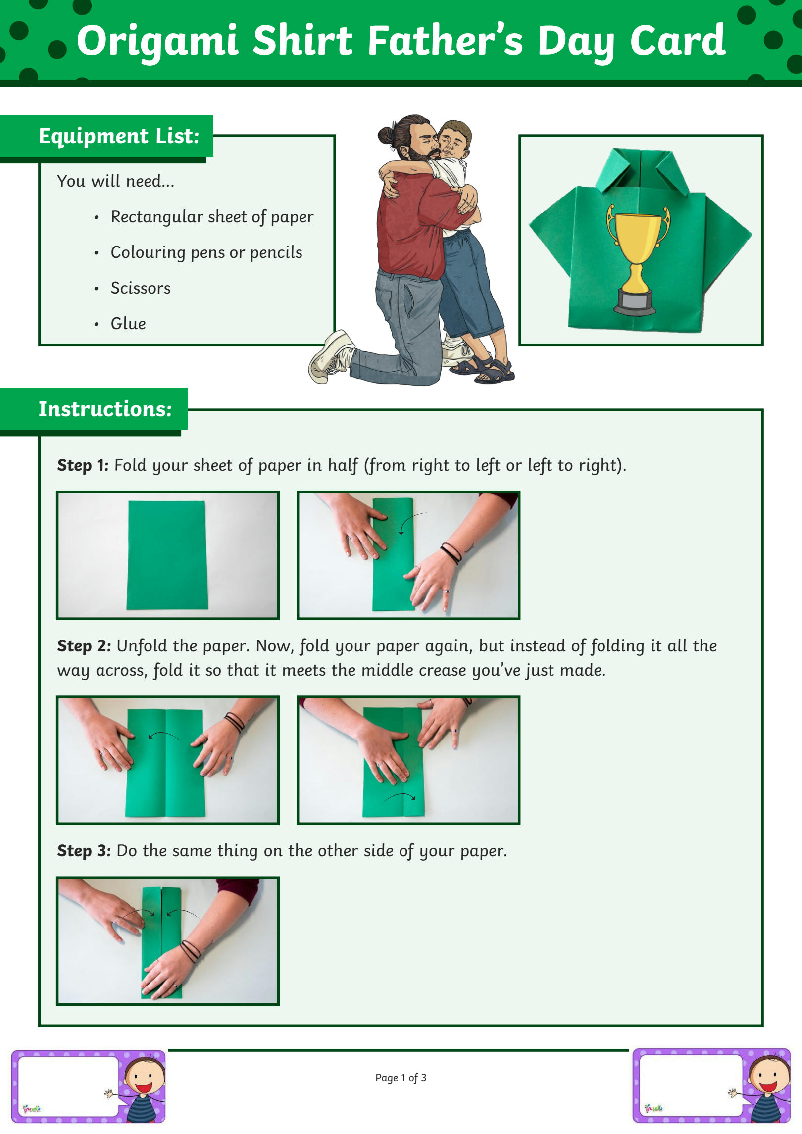 Solution origami shirt father s day card instructions