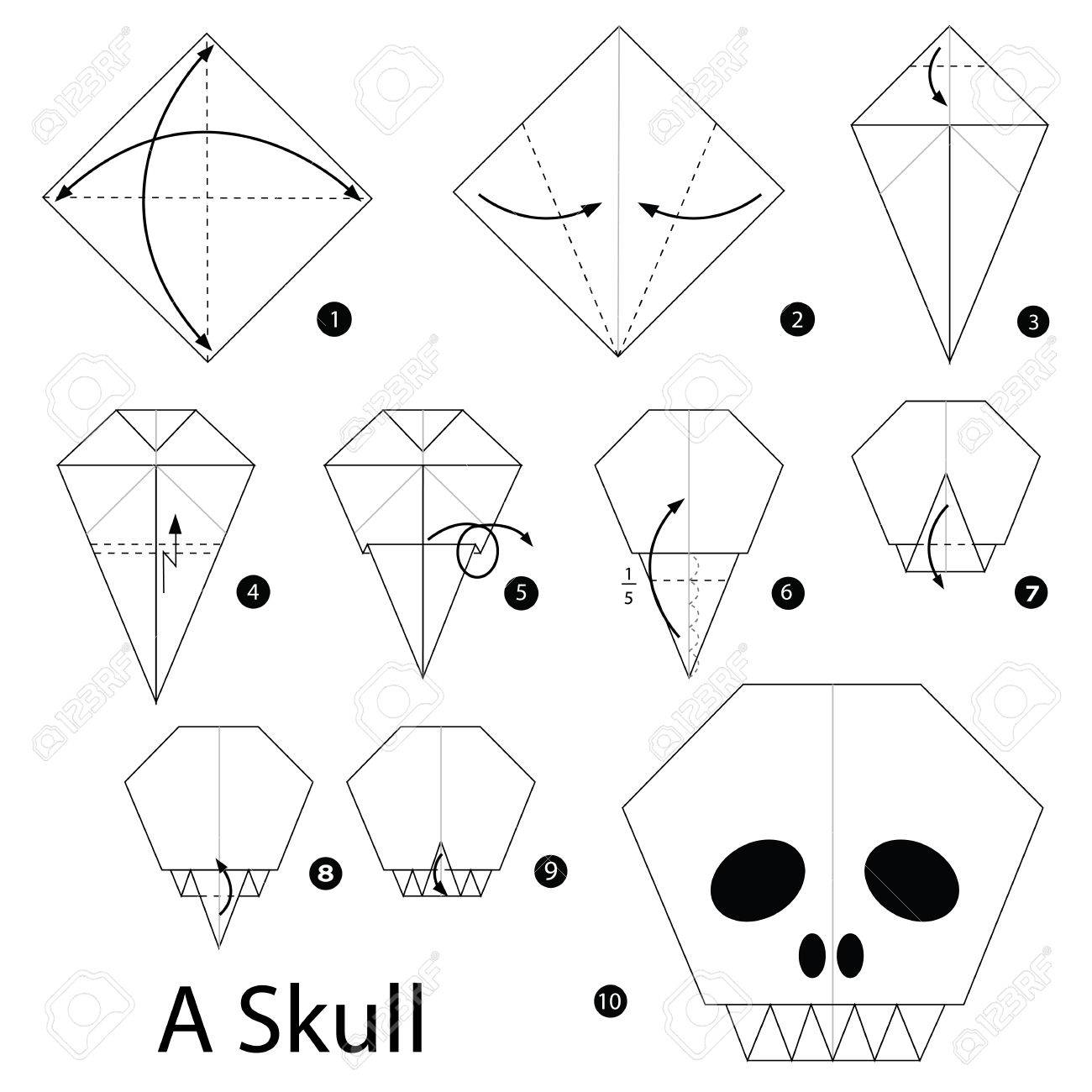 Step by step instructions how to make origami a skull royalty free svg cliparts vectors and stock illustration image