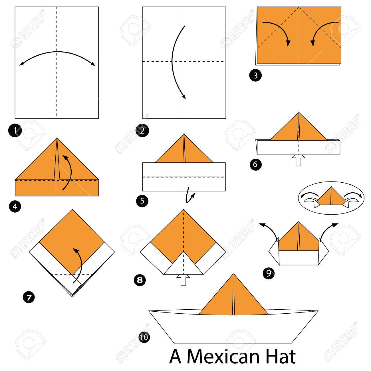 Step by step instructions how to make origami a mexican hat royalty free svg cliparts vectors and stock illustration image