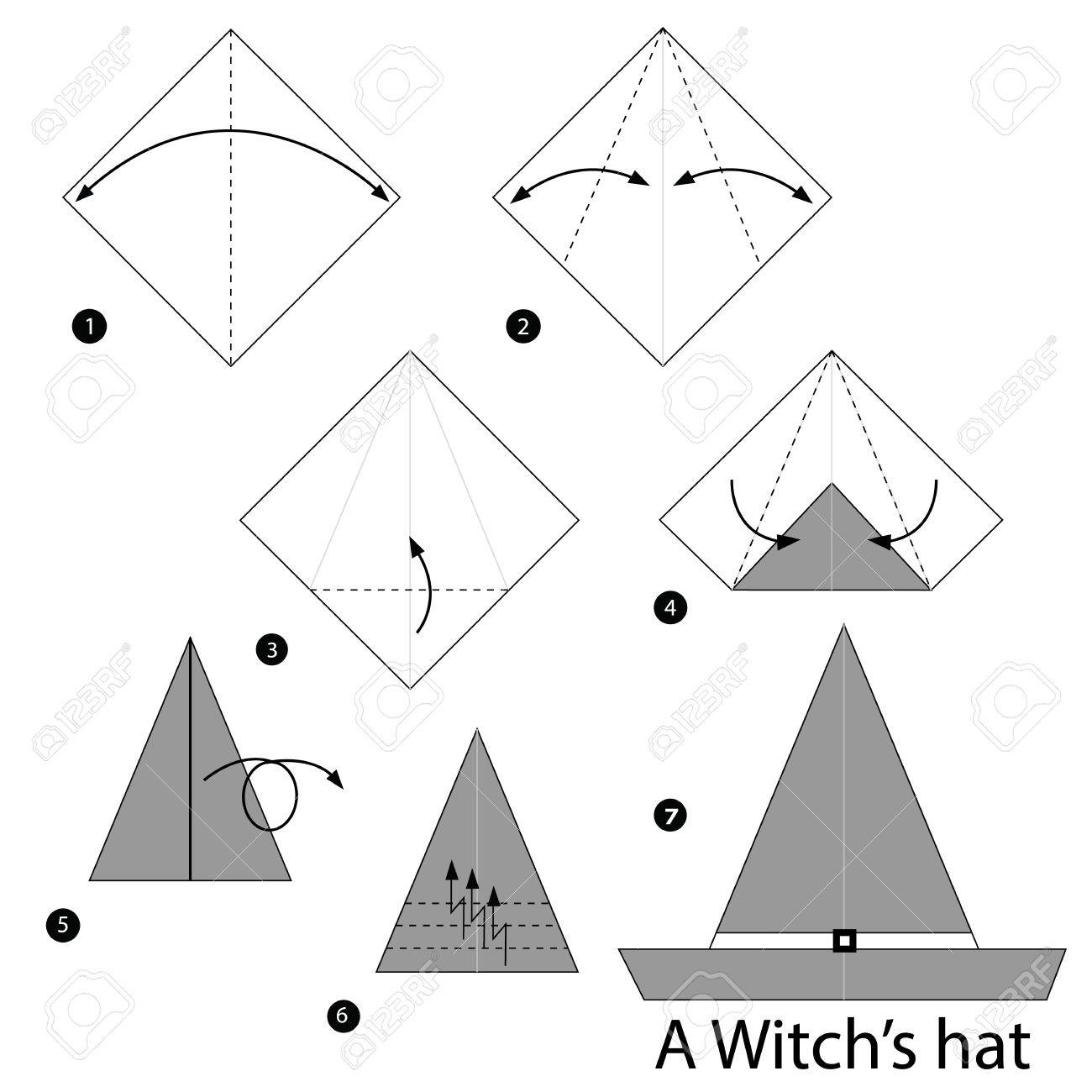 Step by step instructions how to make origami a witchs hat royalty free svg cliparts vectors and stock illustration image
