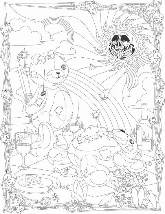 Creepy teddy bear coloring page