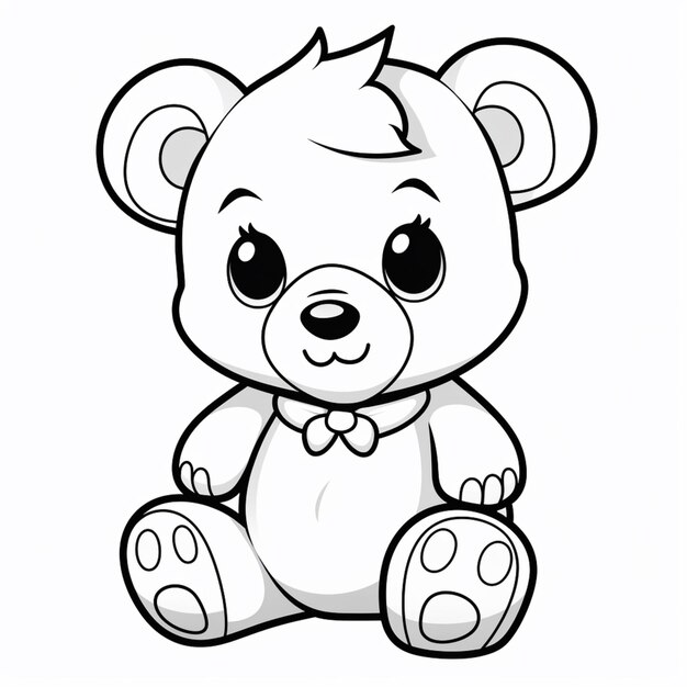 Premium ai image coloring pages of a teddy bear with a bow tie generative ai