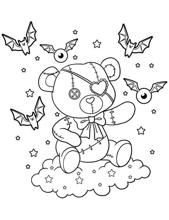 Scary cute teddy bear pastel goth coloring pages creepy kawaii coloring pages creepy cute kawaii coloring pages digital pdf download download now
