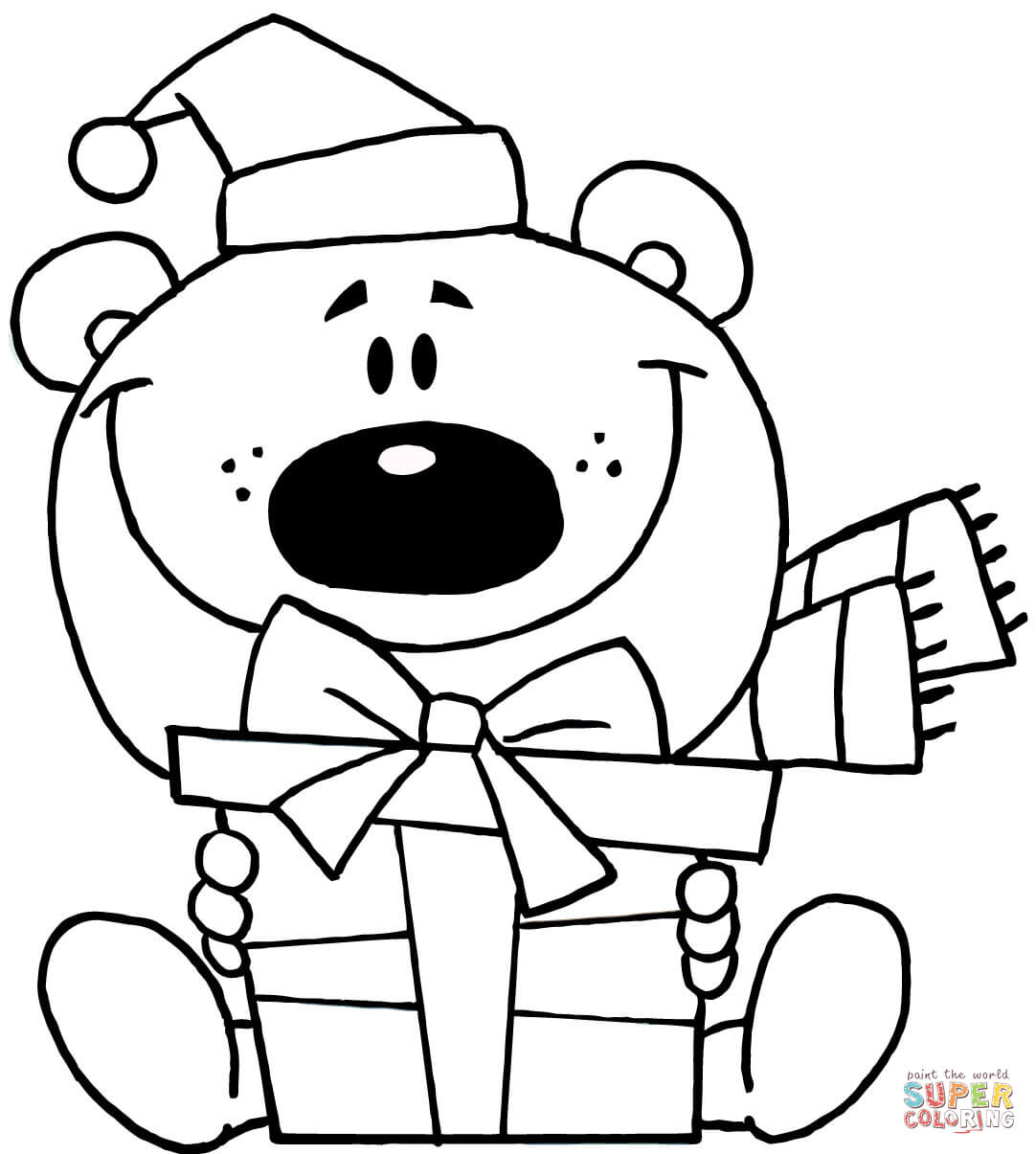 Christmas bear coloring page free printable coloring pages