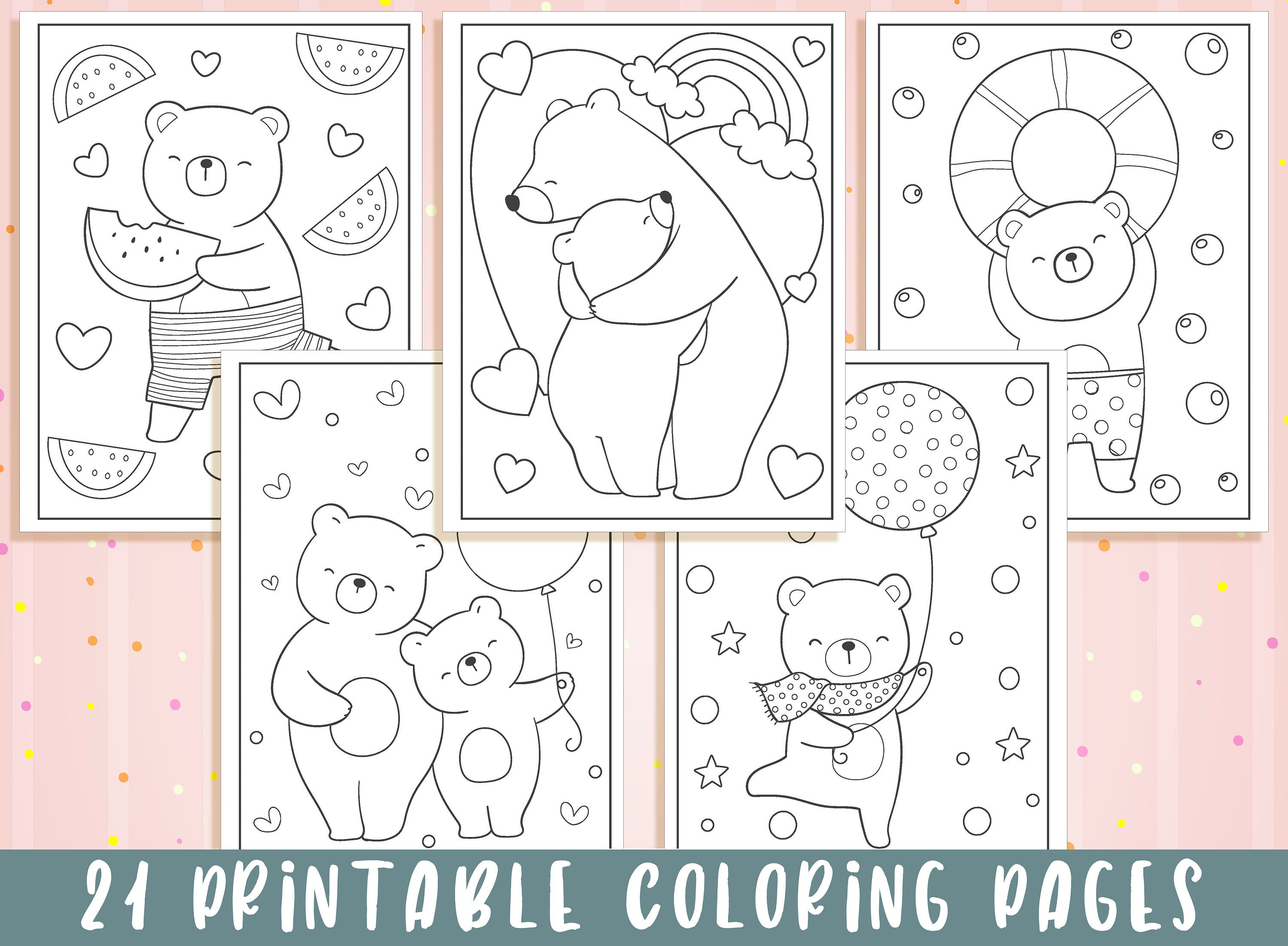 Bear coloring pages printable bear coloring pages for kids boys girls teens bear birthday party activity instant download