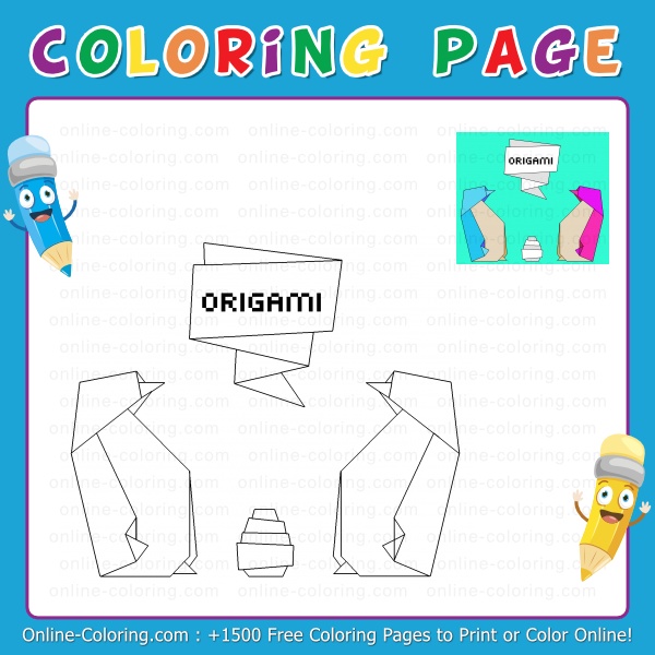 Origami penguin free online coloring page