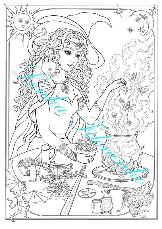 Witch coloring page line art pdf download and print