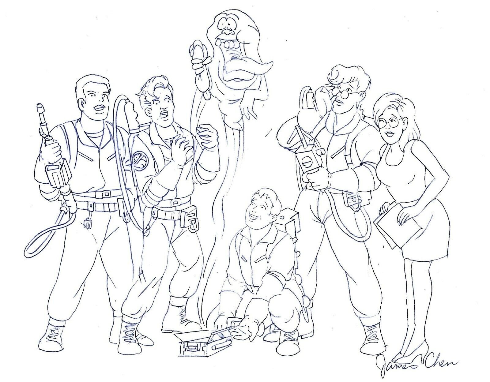 Slimer the real ghostbusters original mic art pencil sketch on card stock