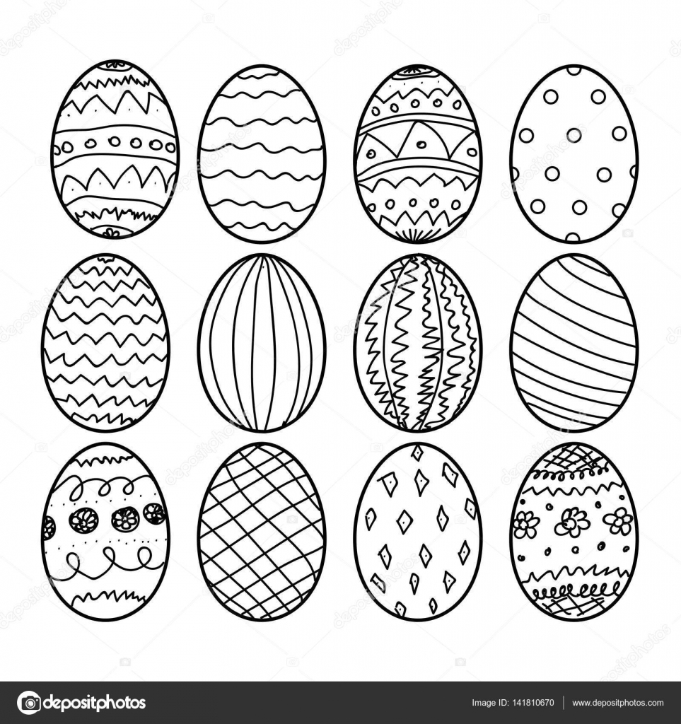 Easter eggs hand drawn decorative elements in vector for coloring book black and white decorative pattern stock vector by pleskach
