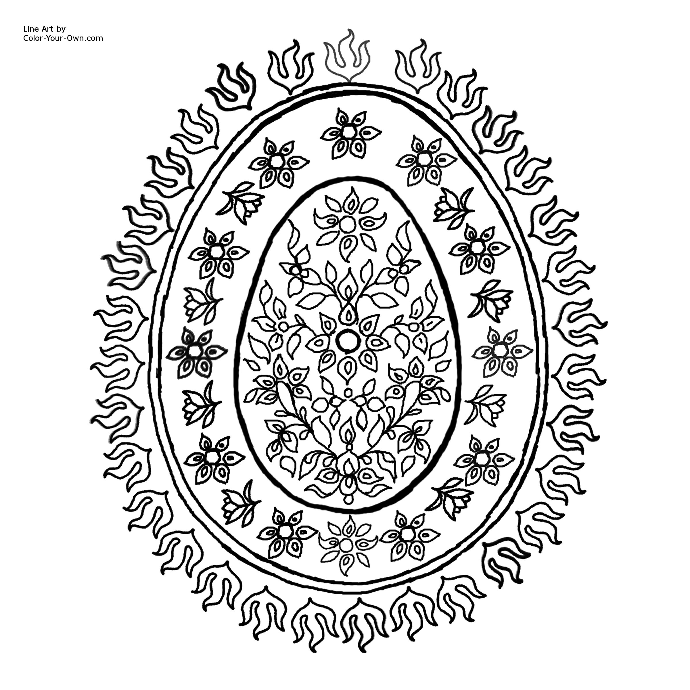 Decorative egg pattern with flowers coloring page for easter