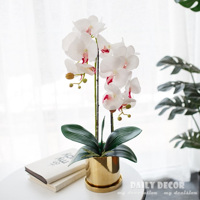 Real touch felt artificial orchid flowers suit handmade ikebana pots arrangements flores artificiais arranjos orquideas