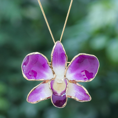 Hand crafted orchid petal pendant necklace and brooch