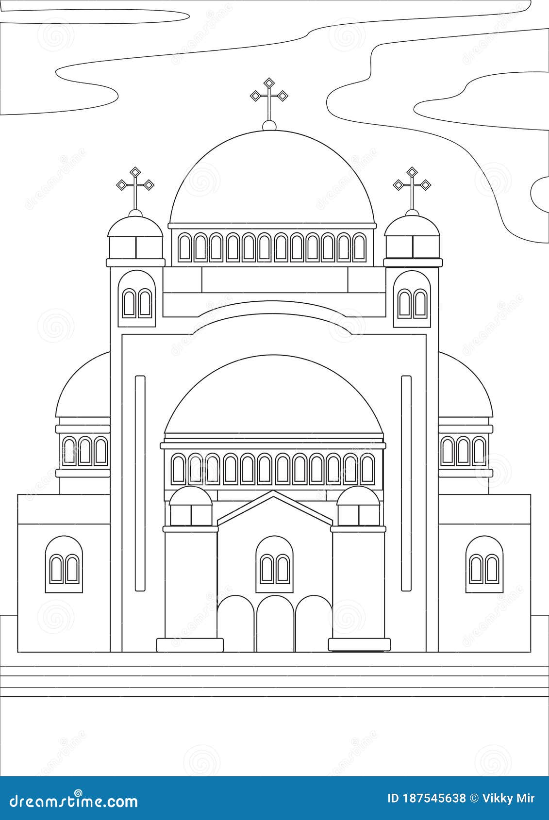 Coloring page with an orthodox cathedral as a concept of a religious temple outline stock vector illustration in a format stock vector