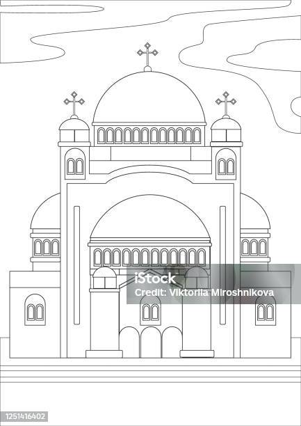 Coloring page with an orthodox cathedral as a concept of a religious temple outline stock vector illustration in a format stock illustration